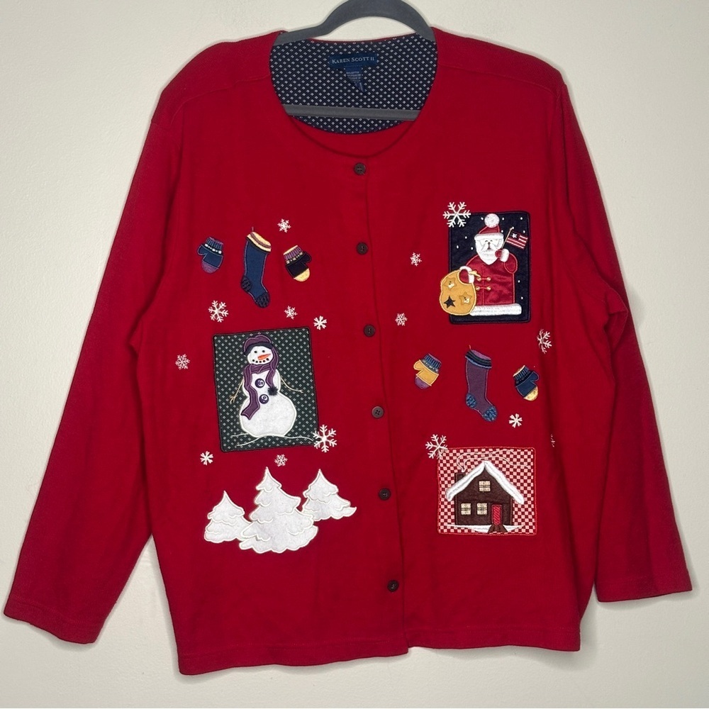 Karen Scott II Holiday Christmas Cardigan Red Size 2X